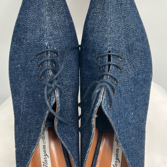 Maryam Almalki Women's Jane Lace Up Pointed Toe Navy Blue Denim Mules EU Size 39 - Picture 13 of 15